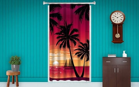 Beach Painting D Room Blacken Print Curtain