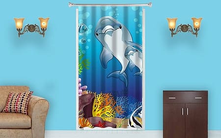 Dolphin D Room Blacken Photo Print Curtain