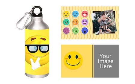 Emoji D Photo Printed Silver Sipper Bottle