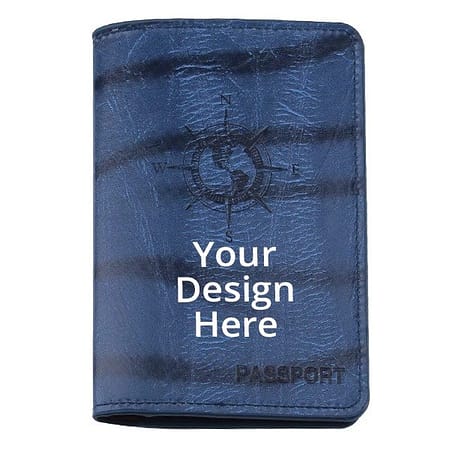 Blue Wave Pattern Leather Passport Holder
