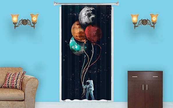 Buy Astronaut D Room Blacken Print Curtain | Customized Own Design Solid | Sunshine Decor Curtain For Bedroom Office