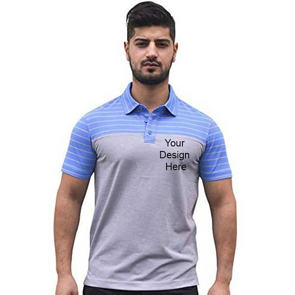 Buy Grey Blue Customized | Polo Half Sleeve T-Shirt | Logo Printed Regular Fit Shirt