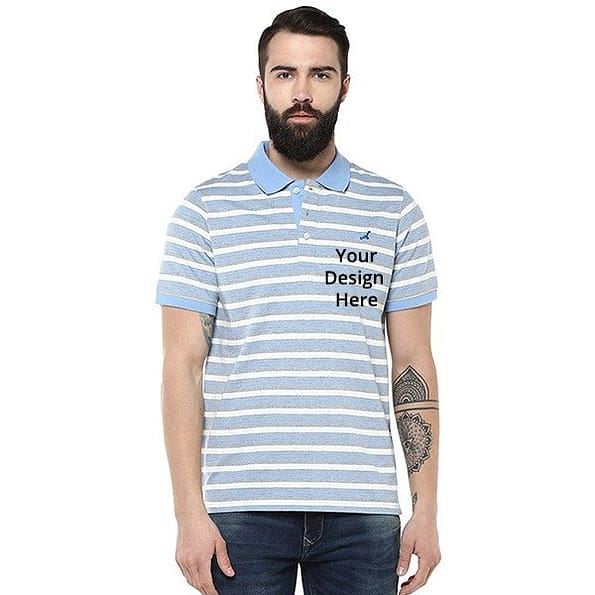 Buy Sky Blue Customized | Plain Polo Stripes T-Shirts | Men Short Sleeve Collar Neck Shirt