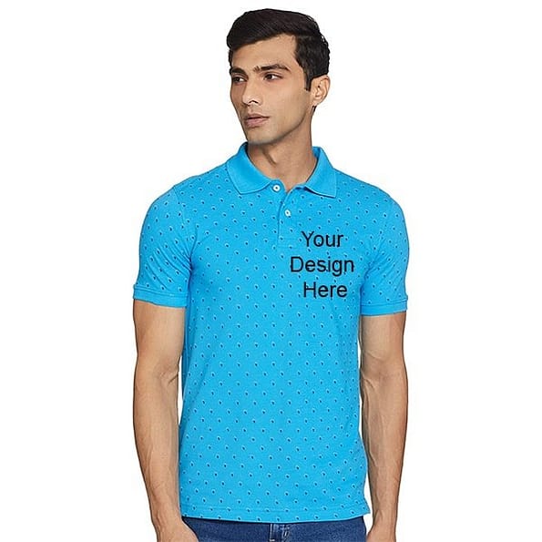 Buy Lagoon Blue Printed Polo Shirt | Men’s Collar Neck Short Sleeve | Customized Cotton Polo T-Shirts