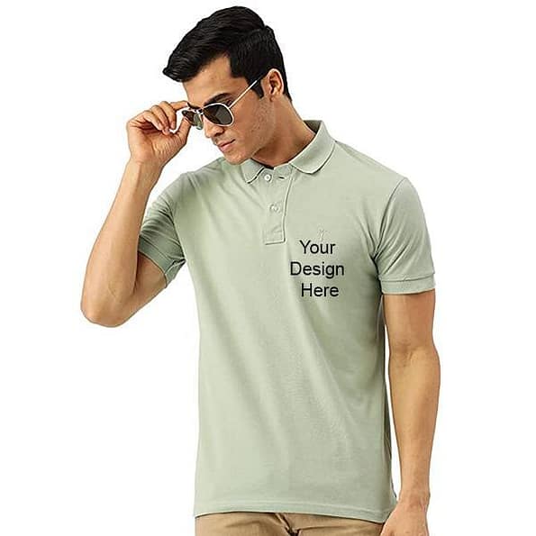 Buy Light Green Customized | Men Slim Fit Collar T-Shirt | Short Sleeve Casual Wear Shirt