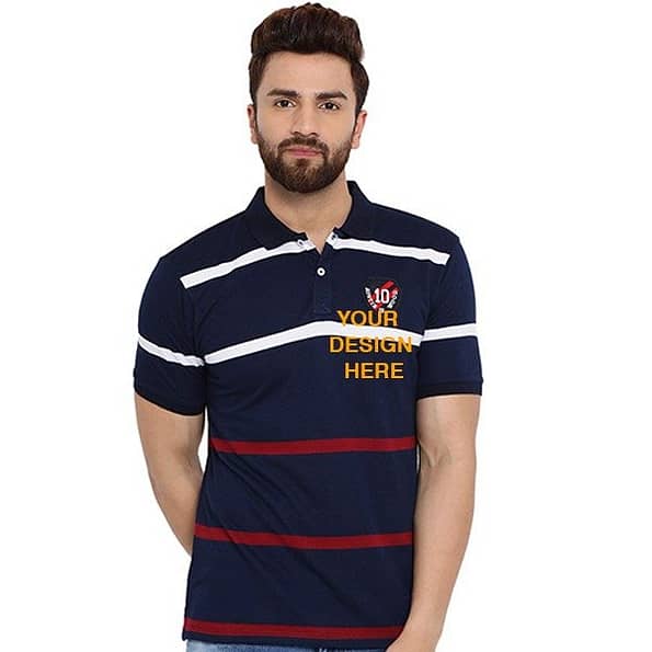 Buy Blue Striped Regular Fit | Men Collar Neck Short Sleeve | Cotton Polo T-Shirt