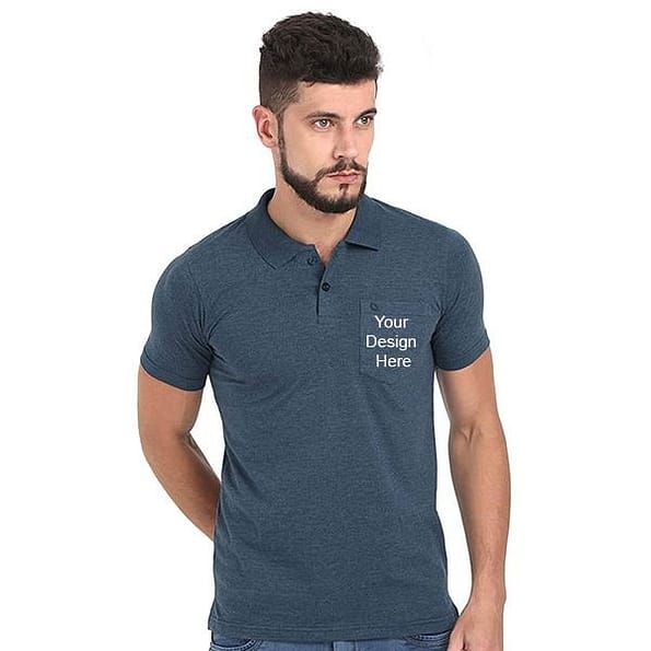 Buy Blue Cotton Polo T-Shirt | Personalized Logo Printed | Men’s Plain Collar Neck Shirt