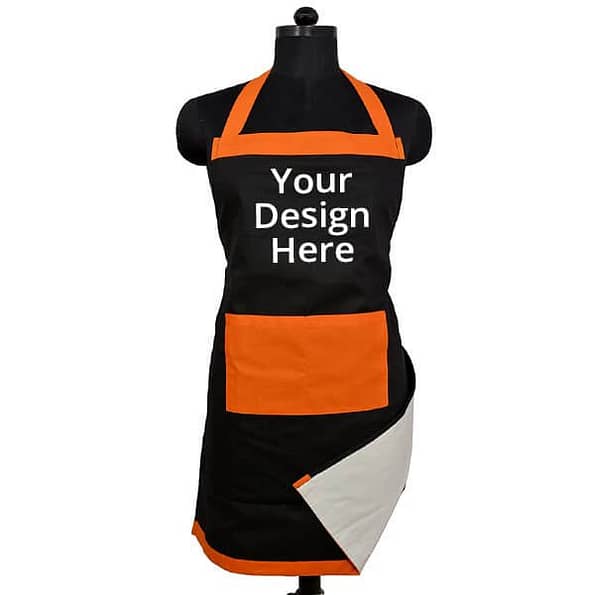 Buy Black Orange Free Size Unisex Pocket Apron | Own Design Adjustable Neck Strap | Perfect for Cooking BBQ Baking
