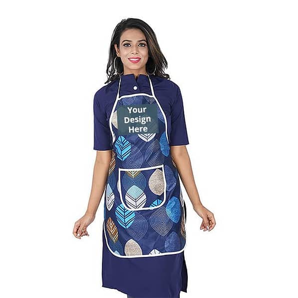 Buy Blue Printed Unisex Front Pocket Chef Apron | Own Design Adjustable Neck Strap | Perfect for Cooking BBQ Baking