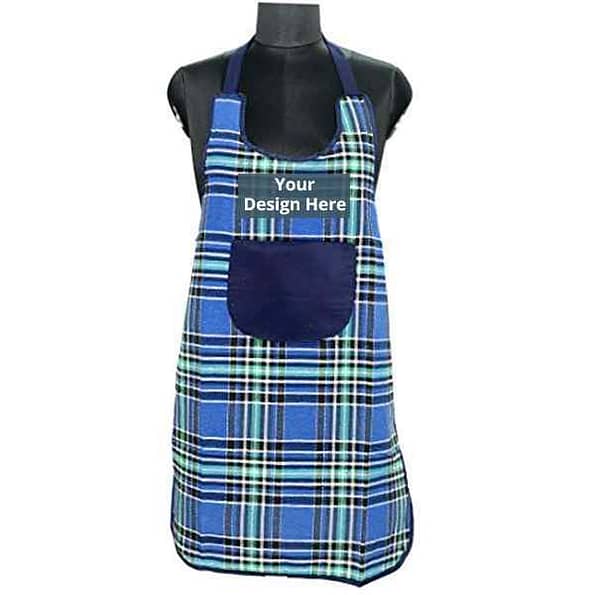 Buy Blue Checkered Unisex Pocket Chef Apron | Own Design Adjustable Neck Strap | Perfect for Cooking BBQ Baking