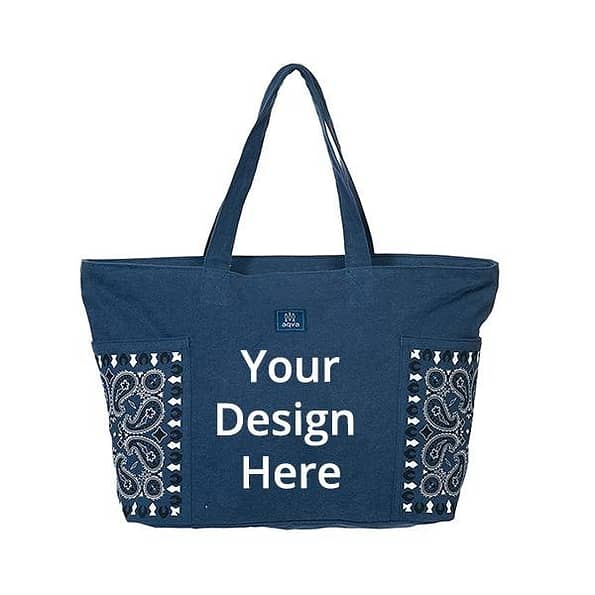Buy Beach Blue Customized Tote Bag | Stylish Shoulder Bag W Top Zip | Closure A Inner Zip Pocket