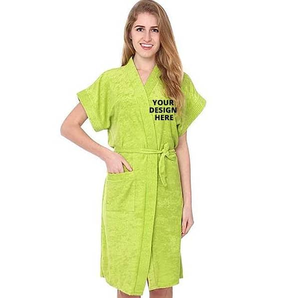 Buy Green Long Fuzzy Robe Unisex Towel Bathrobe | Half Sleeve Customized Cotton | Hooded Set For Hotel Spa