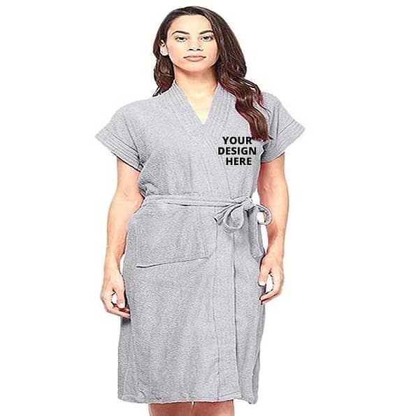 Buy Melange Grey Long Fuzzy Robe Unisex Bathrobe | Half Sleeve Customized Cotton | Hooded Set For Hotel Spa