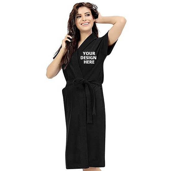 Buy Long Fuzzy Black Robe Unisex Bathrobe Towel | Half Sleeve Customized Cotton | Hooded Set For Hotel Spa