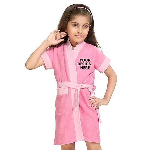 Buy Pink Two-Tone Long Fuzzy Robe Girl Bathrobe | Half Sleeve Customized Cotton | Hooded Set For Hotel Spa