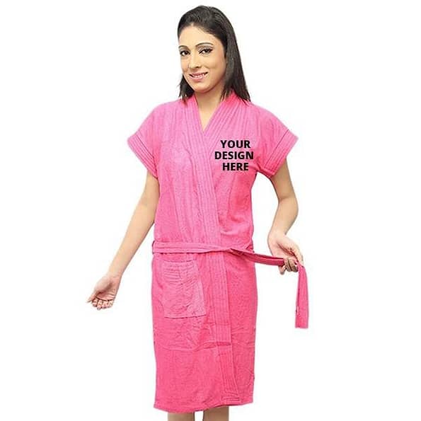 Buy Pink Unisex Long Fuzzy Robe Bathrobe | Half Sleeve Customized Cotton | Hooded Set For Hotel Spa