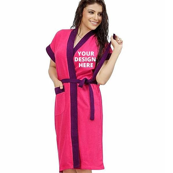 Buy Pink Purple 2 Shade Robe Unisex Bathrobe | Half Sleeve Customized Cotton | Hooded Set For Hotel Spa