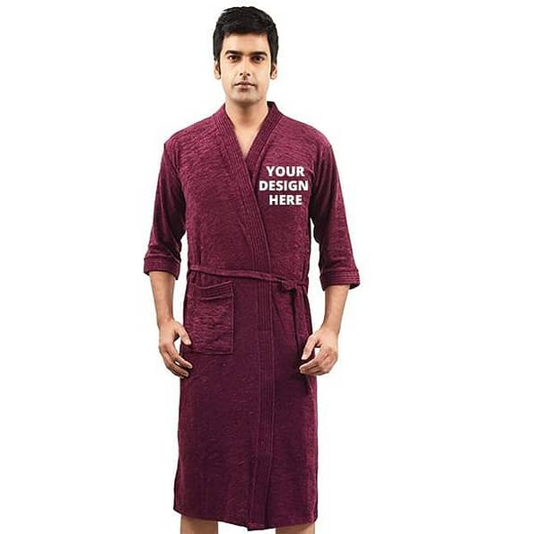 Buy Violet Mens Long Fuzzy Unisex Bathrobe | Half Sleeve Customized Cotton | Hooded Set For Hotel Spa