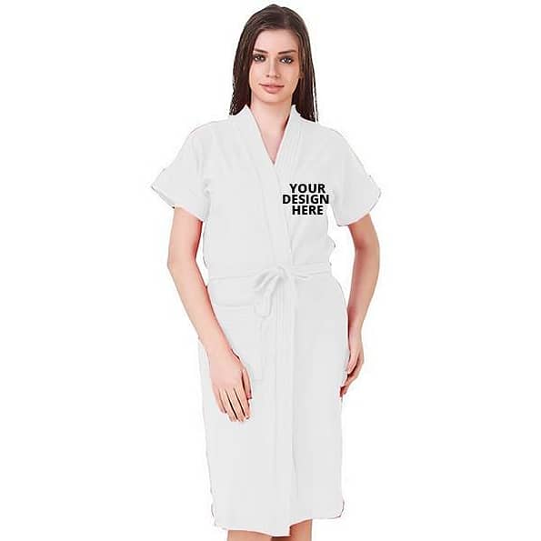 Buy White Soft Terry Cotton Robe Unisex Bathrobe | Half Sleeve Customized Cotton | Hooded Set For Hotel Spa