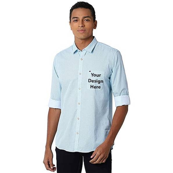 Buy Peter England Aqua Customized Blue Shirt | Men’s Slim Fit Full Sleeve | Formal Cotton Shirt