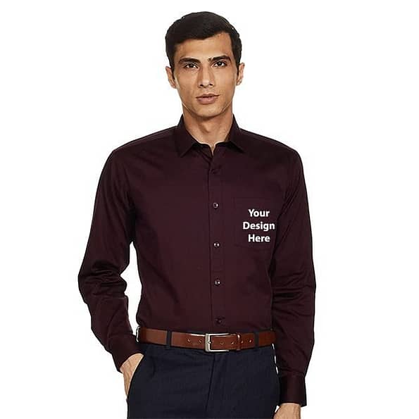 Buy Marron Personalised Men Solid Regular Shirt | Full Sleeve Collar Neck | Formal Cotton Shirt