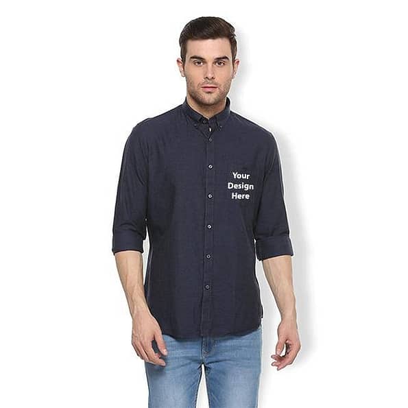 Buy Custom Blue Men Solid Fit | Van Heusen Casual Printed Regular | Full Sleeve Shirt