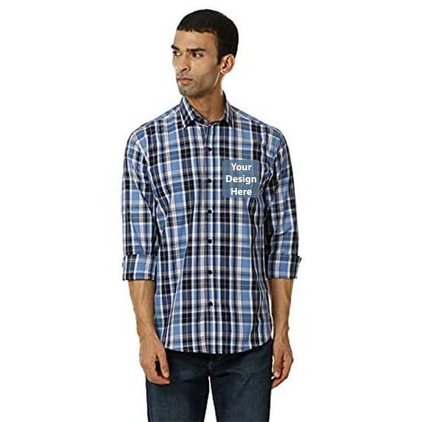 Buy Casual Shirt for Men | Customized Blue Check Cotton | Full Sleeves Collar Neck Shirt