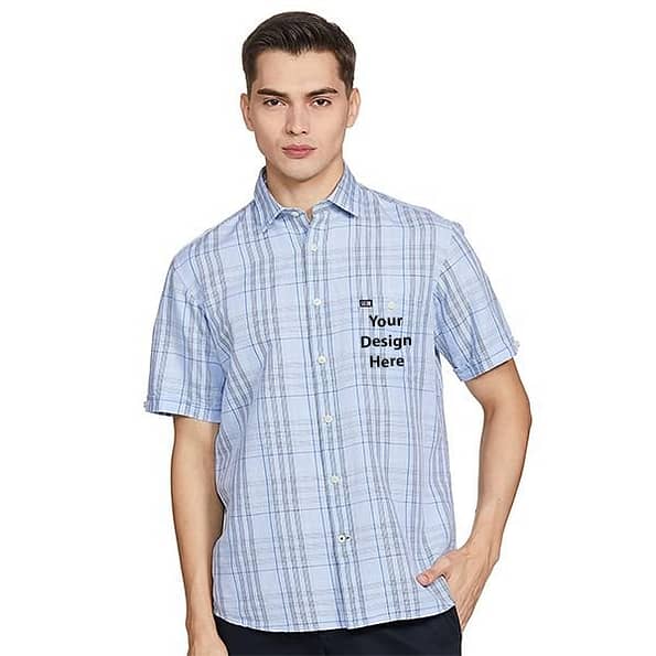 Buy Customized Blue Checkered | Plain Weave Shirt For Men | Slim Fit Formal Shirt
