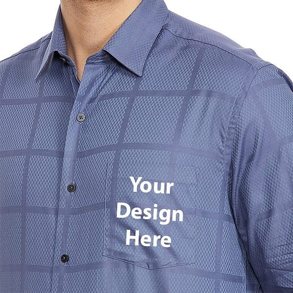 Buy Collar Neck Blue Customized | Men’s Plain Weave Checkered | Cotton Slim Shirt