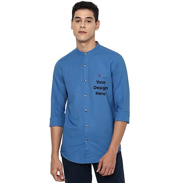 Buy Western Blue Plain Customized | Men’s Slim Fit Full Sleeve | Formal Cotton Shirt