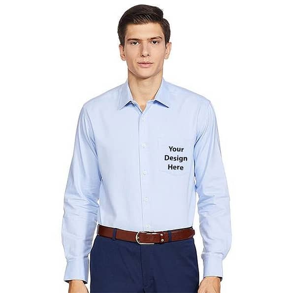 Buy Customized Light Blue | Plain Logo Printed Men’s | Solid Regular Casual Shirt