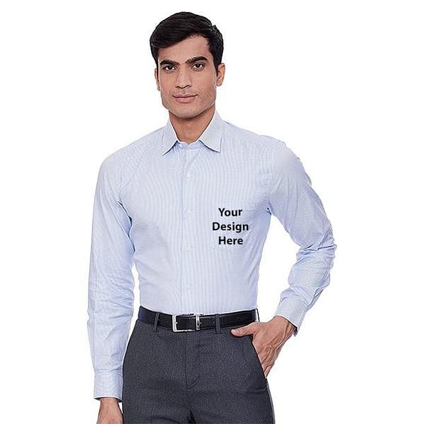 Buy Sky Blue Branded Fit | Personalised Grey Men’s Causal Slim | Regular Fit Cotton Shirt