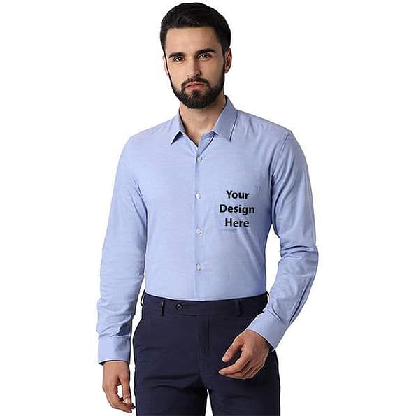 Buy Blue Customized Peter England Shirt | Single Cuff Full Sleeve | 100% Cotton Fabric for Men