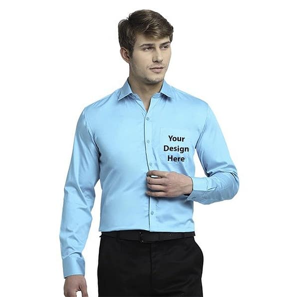 Buy Blue Customized Shirts | Royal Plain Collar Full Sleeve | 100% Cotton Fabric for Men