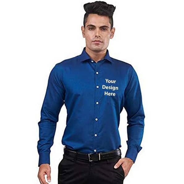 Buy Custom Navy Blue | Men Cutaway Collar Full Sleeves | Formal Slim Fit Shirt