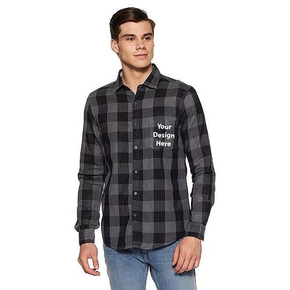 Design Your Own Checkered | Grey Black Men’s Causal Slim | Customized Regular Shirt