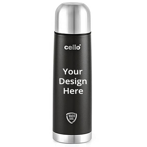 Buy Black Custom Cello Duro Tuff Flip Double Walled Stainless Steel Water Bottle with Durable DTP Coating and Thermal Jacket, (500 ml)
