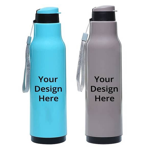 Buy Blue & Grey Customized Hot and Cold for 2-3 Hour, PU Insulated Water Bottle (Set of 2)