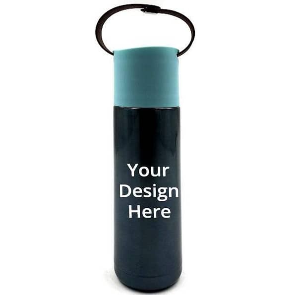 Buy Blue Customized Hot and Cold Stainless Steel Vacuum Thermo Flask Bottle with Rubber Handle, 500 ml