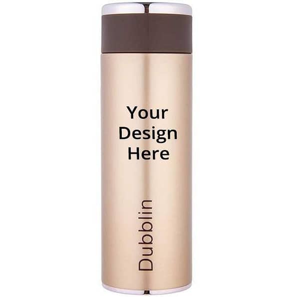 Golden Customized Stainless Steel Double Wall Vacuum Insulated, BPA Free Water Bottle with Anti Skid Bottom & Leak Proof Lid (360 ml)