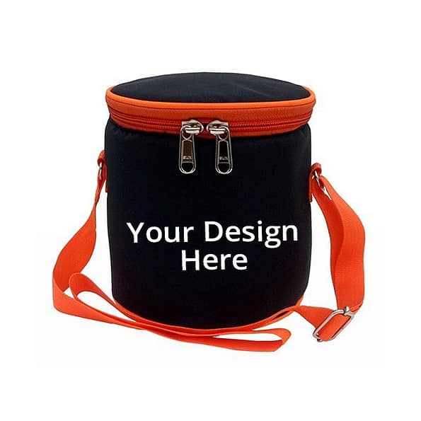 Buy Black Orange Adj Strap Zipper Lunch Box | Leak Proof Stainless Steel | Insulated Fabric Carry Bag