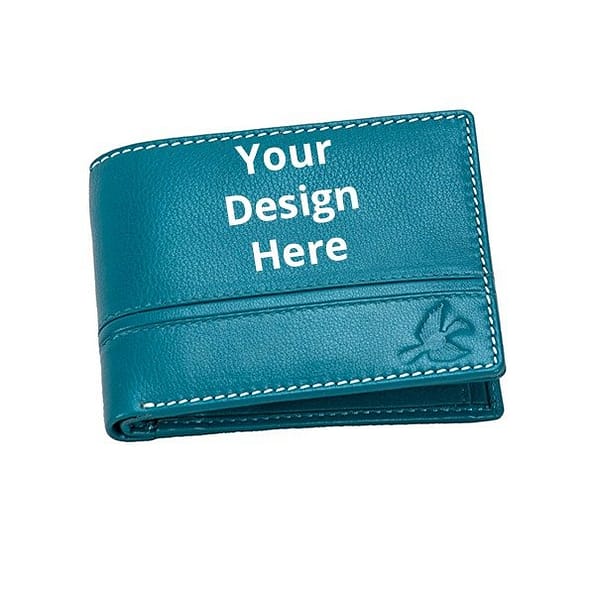 Buy Aqua Blue Custom Artificial Charm Wallet | Own Name Photo D | Genuine Leather Wallet For Men