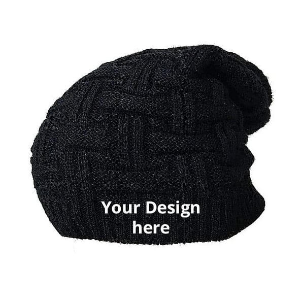 Buy Custom Black Beanie Cap W Inside Fur | Printed And Embroidery Design | Adjustable Fit For Unisex