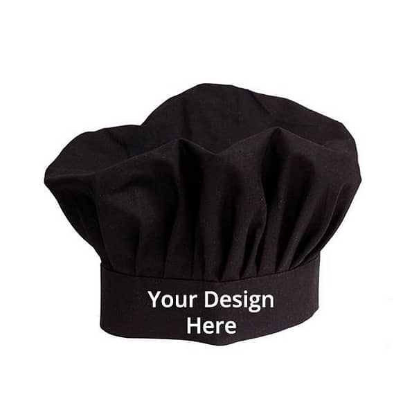 Buy Black Custom Chefs Cum Hat | Solid Fabric Printed Adjustable | Unisex Cap For Home A Hotel
