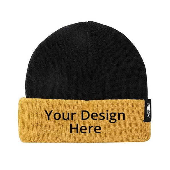 Buy Black Custom Puma Beanie Cap | Printed And Embroidery Design | Adjustable Fit For Unisex