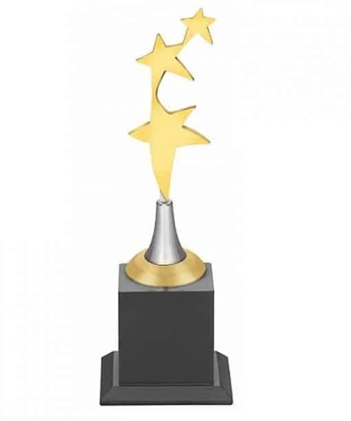 3 Metal Star Wooden Base Gold Trophies Cup