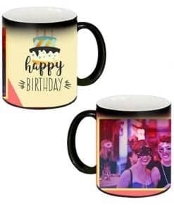 Buy Custom Printed Both Side | Happy Birthday Cake Design Black Magic Mug | Ceramic Coffee Mug For Gift