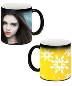 Buy Custom Printed Both Side | Yellow Flowers Design Black Magic Mug | Ceramic Coffee Mug For Gift
