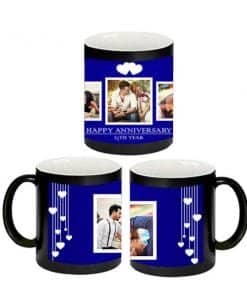 Buy Custom Printed Both Side | 3 Pic Collage and Hearts Design Black Magic Mug | Ceramic Coffee Mug For Gift