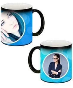 Buy Custom Printed Both Side | Blue Circles Design Black Magic Mug | Ceramic Coffee Mug For Gift